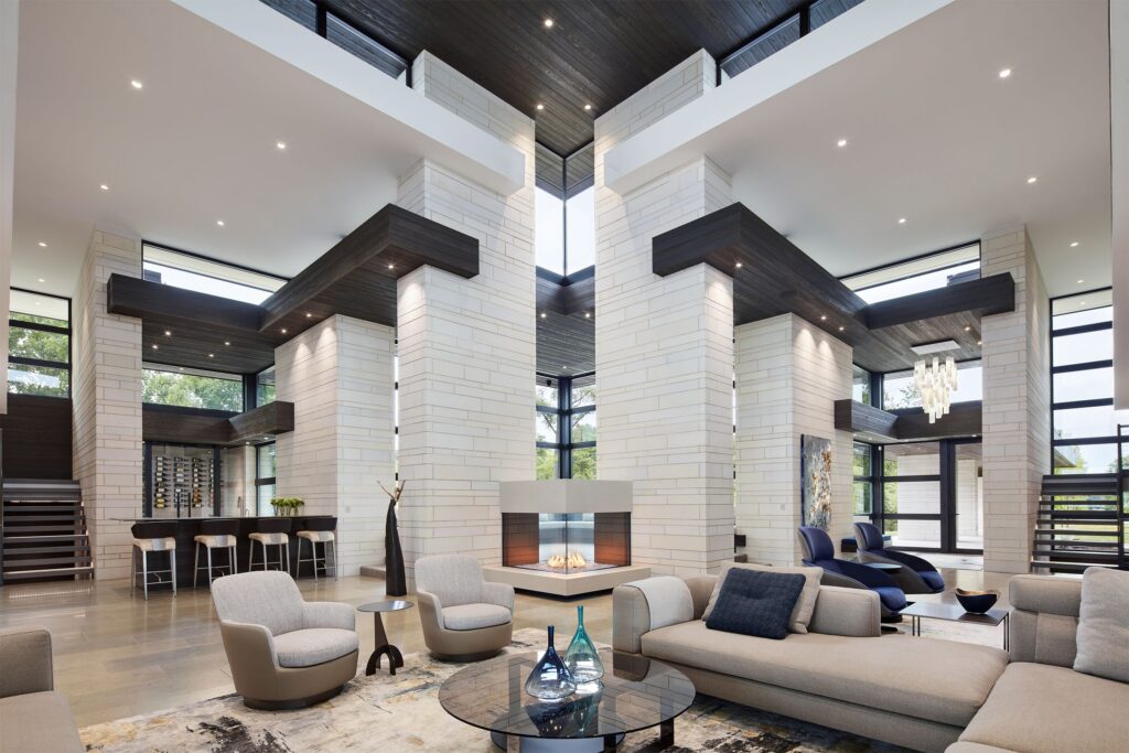 Image of a 2022 warm modern living room designed by Charles R. Stinson Architecture & Design